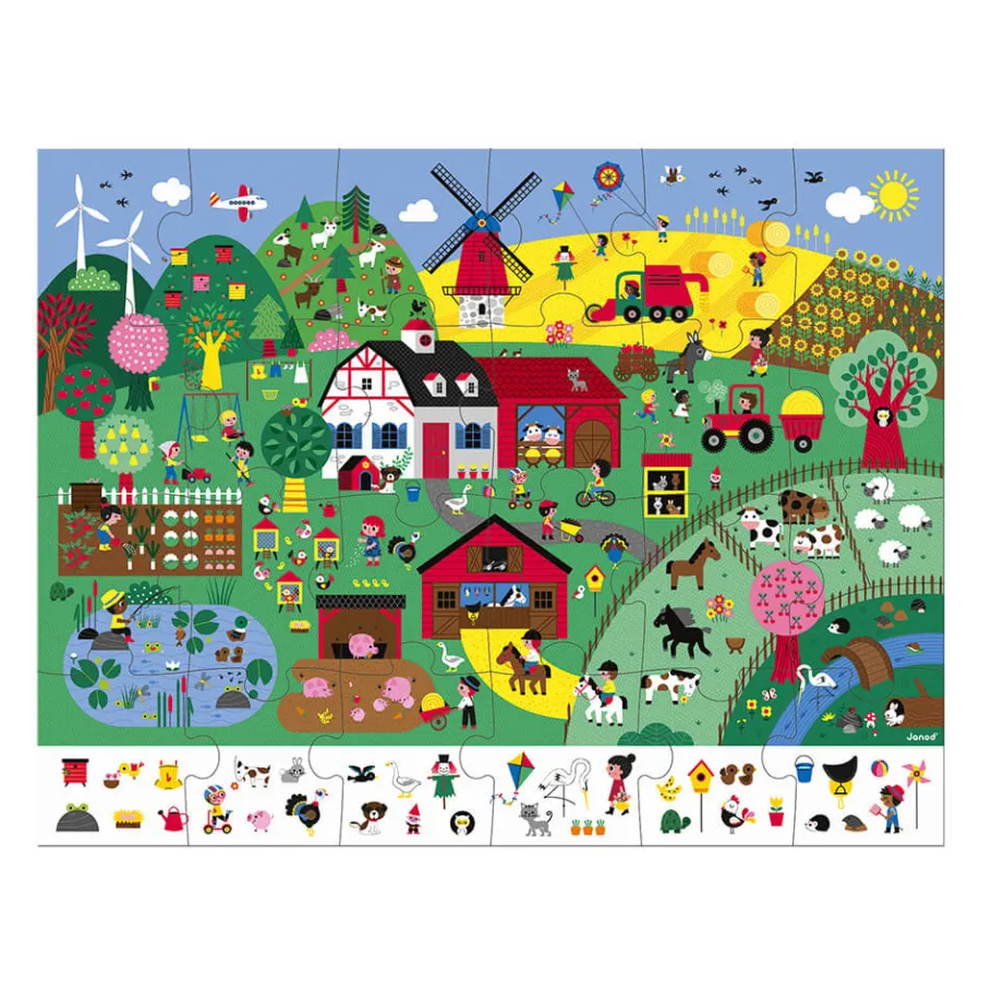 Janod Puzzle d'observation La Ferme 24 pièces* Tracteurs & Animaux De La Ferme|Puzzles Fabriqués En France