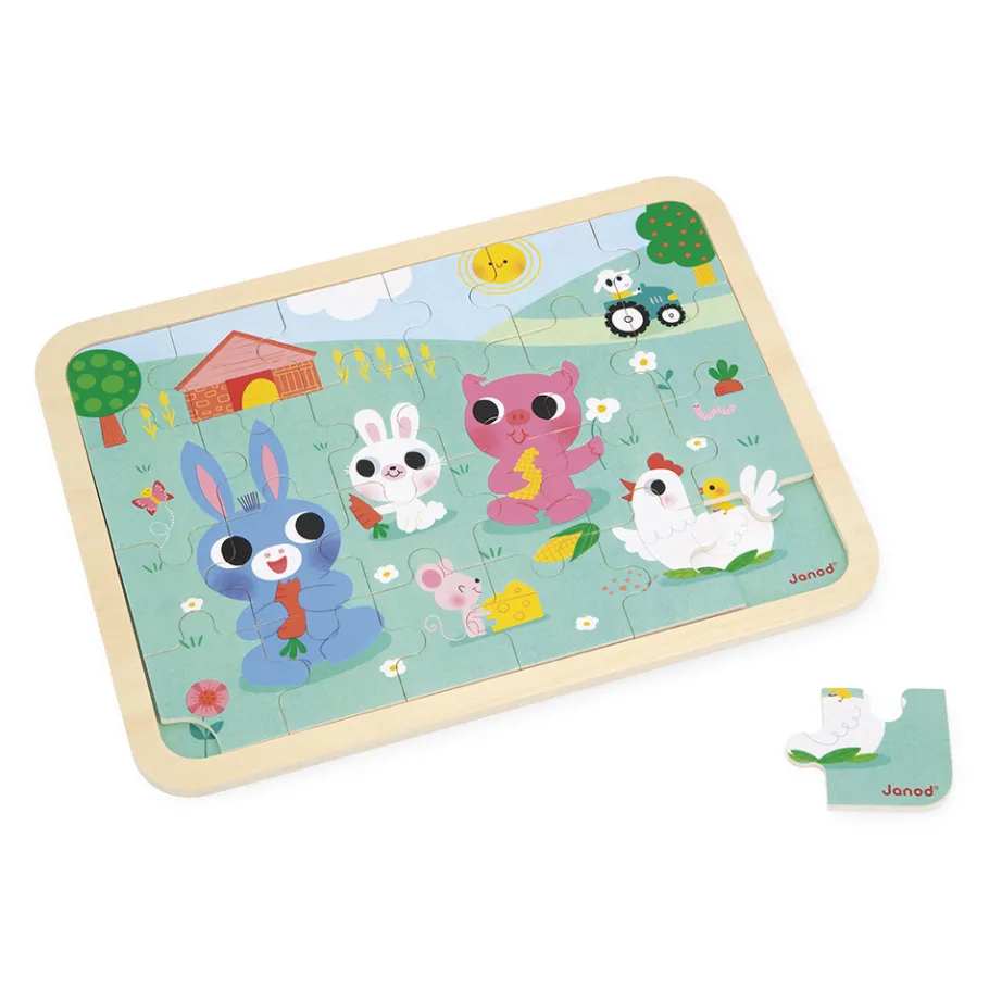 Janod Puzzle en bois A la ferme 24 pièces* Tracteurs & Animaux De La Ferme|Puzzles En Bois Premier Âge