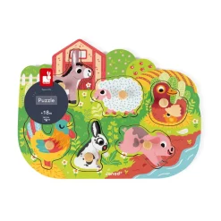 Janod Puzzle Happy Farm 6 pièces* Tracteurs & Animaux De La Ferme|Puzzles En Bois Premier Âge