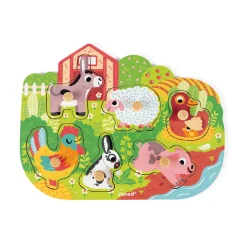 Janod Puzzle Happy Farm 6 pièces* Tracteurs & Animaux De La Ferme|Puzzles En Bois Premier Âge