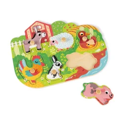Janod Puzzle Happy Farm 6 pièces* Tracteurs & Animaux De La Ferme|Puzzles En Bois Premier Âge