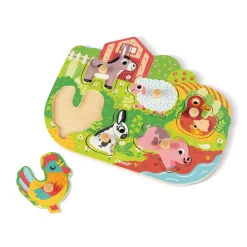 Janod Puzzle Happy Farm 6 pièces* Tracteurs & Animaux De La Ferme|Puzzles En Bois Premier Âge