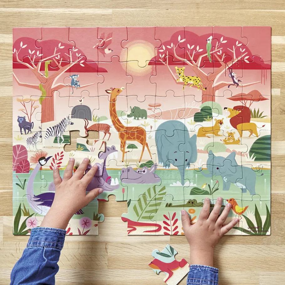 Janod Puzzle La Réserve Animalière 54 pièces* Puzzles Fabriqués En France|Puzzles 50 À 149 Pièces
