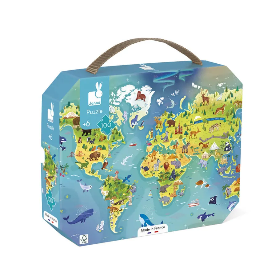 Janod Puzzle Monde 100 pièces* Puzzles Fabriqués En France|Puzzles 50 À 149 Pièces
