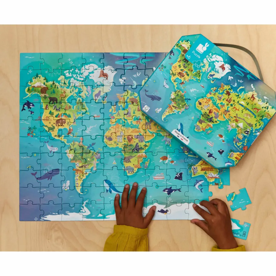 Janod Puzzle Monde 100 pièces* Puzzles Fabriqués En France|Puzzles 50 À 149 Pièces