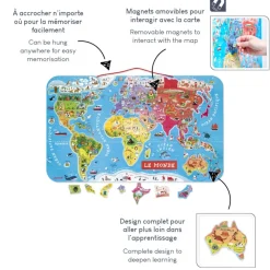 Janod Puzzle Monde Magnétique 92 pièces* Jeux Éducatifs Primaire|Jeux Éducatifs Science & Géographie