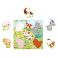 Janod Puzzle tactile Ferme 5 pièces* Tracteurs & Animaux De La Ferme|Puzzles En Bois Premier Âge
