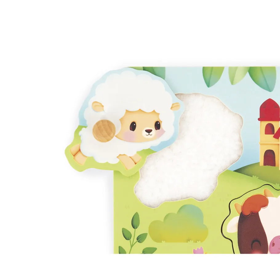 Janod Puzzle tactile Ferme 5 pièces* Tracteurs & Animaux De La Ferme|Puzzles En Bois Premier Âge