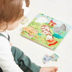 Janod Puzzle tactile Ferme 5 pièces* Tracteurs & Animaux De La Ferme|Puzzles En Bois Premier Âge