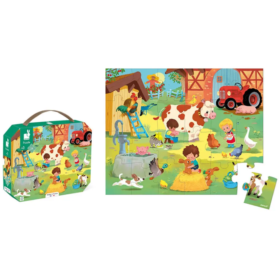 Janod Puzzle Une Journée à la Ferme 24 pièces* Tracteurs & Animaux De La Ferme|Puzzles Fabriqués En France