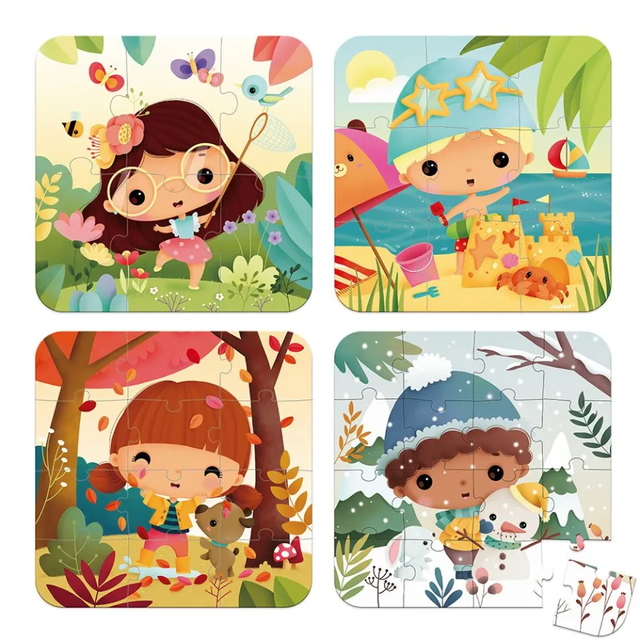 Janod Puzzles Évolutifs 4 Saisons - 4 puzzles* Puzzles Fabriqués En France|Puzzles 20 À 49 Pièces