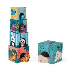 Janod Pyramide en carton et figurines en bois Les Animaux - Partenariat WWF®* Cubes & Pyramides|Manipulation & Encastrement