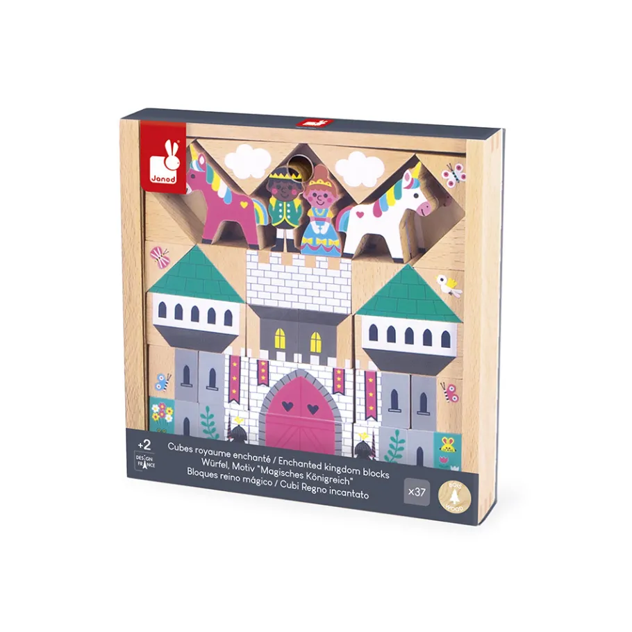 Janod Set de 37 cubes en bois Royaume enchanté - Cross Roads* Jeux De Construction|Cubes & Pyramides