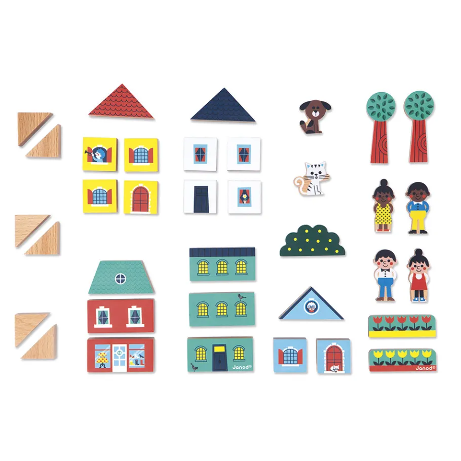 Janod Set de 36 cubes en bois Ville - Cross Roads* Jeux De Construction|Cubes & Pyramides