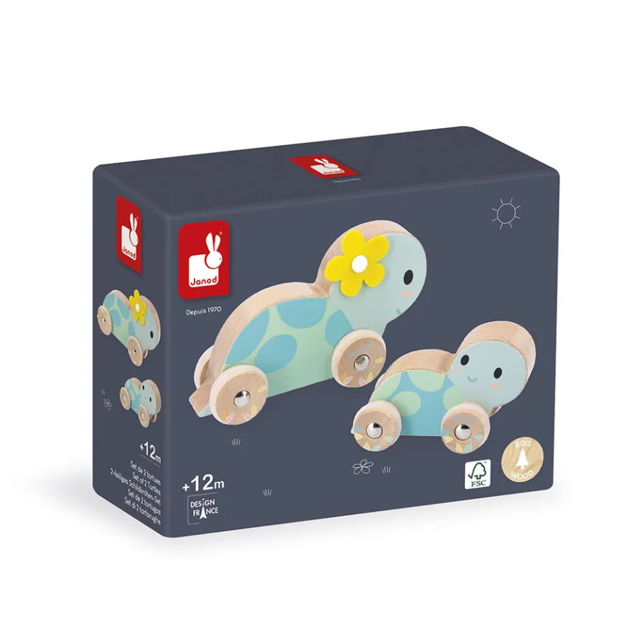Janod Set de 2 Tortues à Pousser Pure* Jouets À Promener & À Pousser