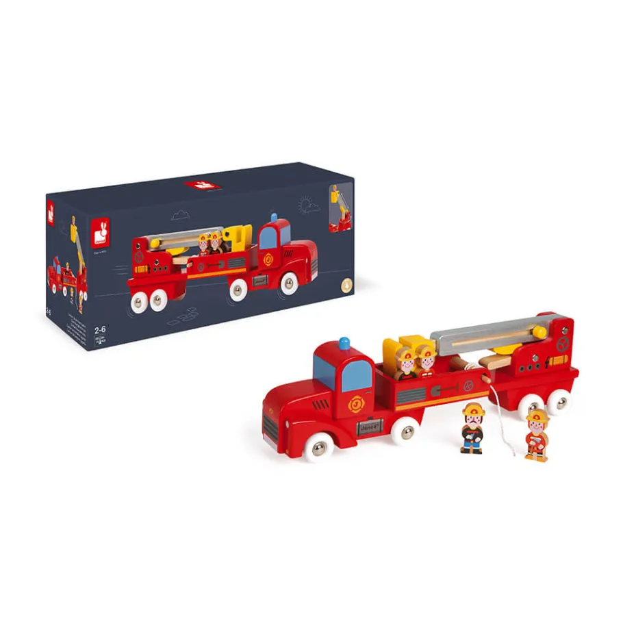 Janod Story - Camion de Pompiers Géant (bois)* Caserne & Véhicules De Pompiers