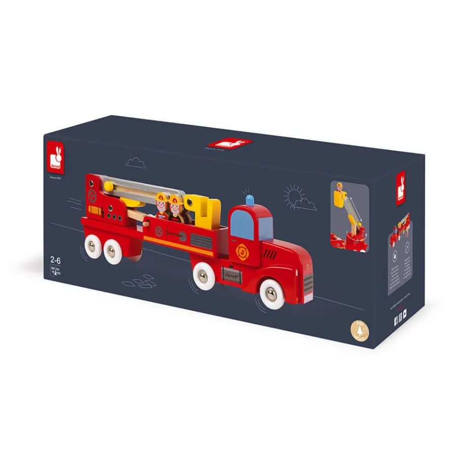 Janod Story - Camion de Pompiers Géant (bois)* Caserne & Véhicules De Pompiers