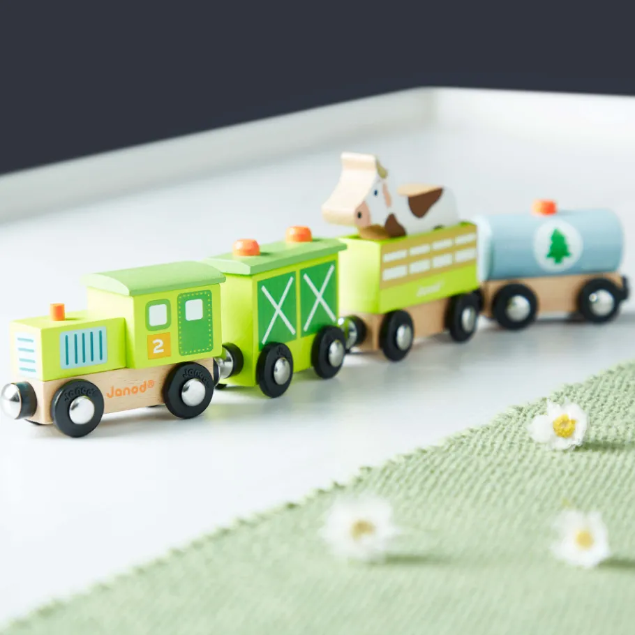 Janod Train Ferme Story (bois)* Trains & Circuits|Tracteurs & Animaux De La Ferme