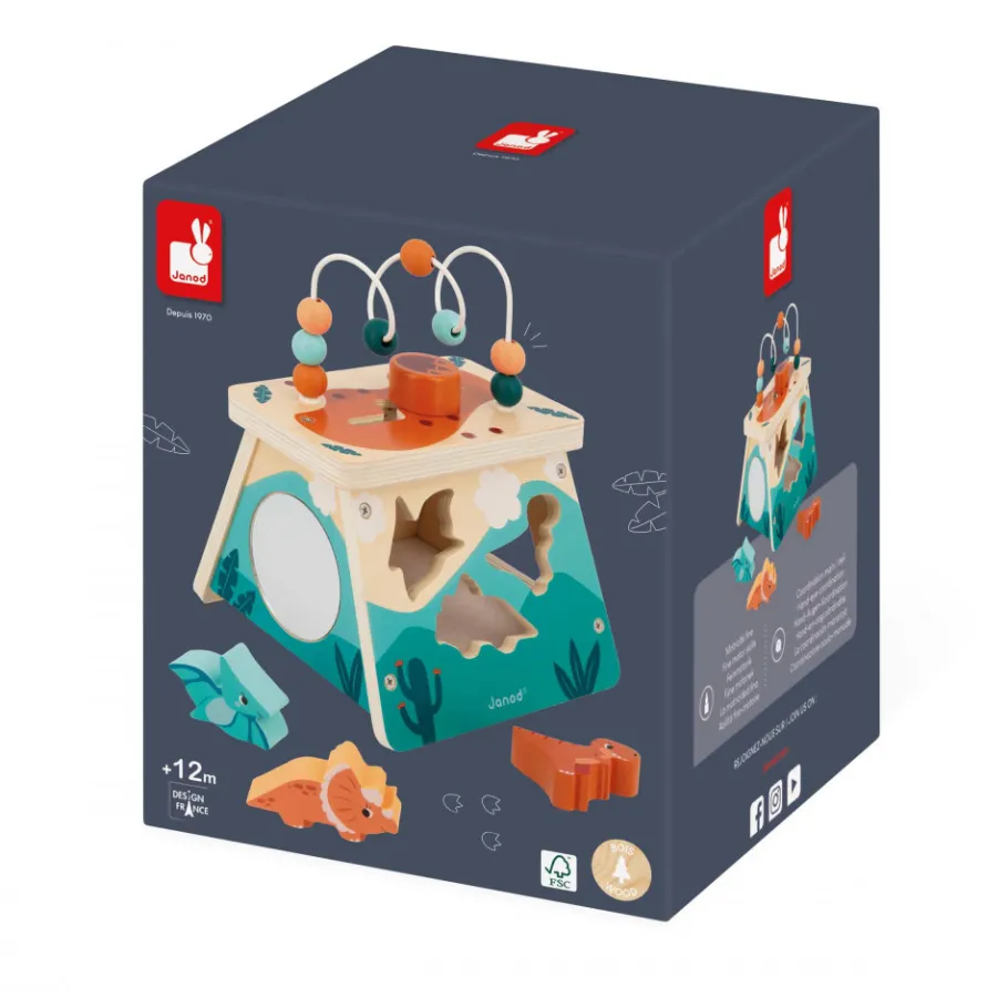 Janod Volcan Multi-activités Dino* Bouliers, Loopings & Panneaux D'Activités|Cubes & Pyramides